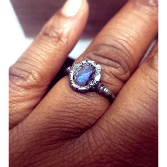 Blue faceted labradorite crystal Ring size 7 - Picture 9 of 12